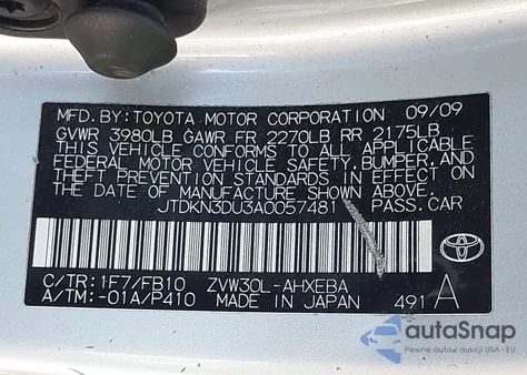 2010 Toyota Prius Iii from USA, damaged, VIN JTDKN3DU3A0057481